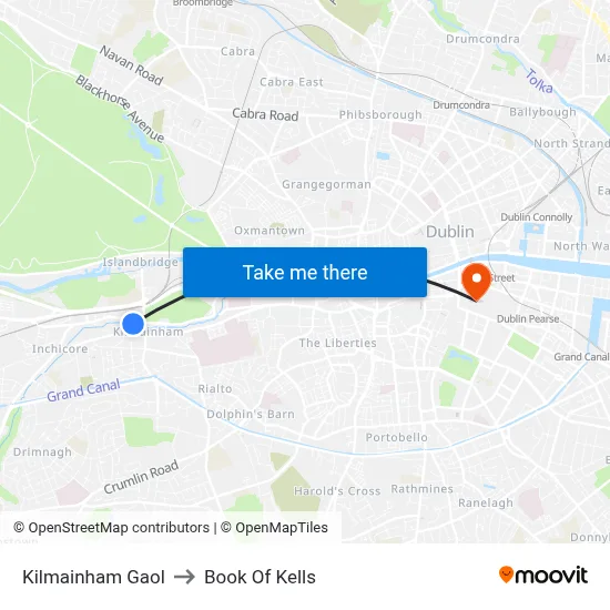 Kilmainham Gaol to Book Of Kells map