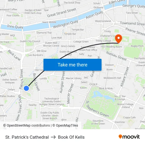St. Patrick's Cathedral to Book Of Kells map