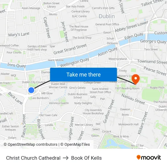 Christ Church Cathedral to Book Of Kells map
