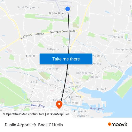 Dublin Airport to Book Of Kells map