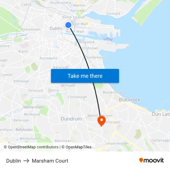 Dublin to Marsham Court map