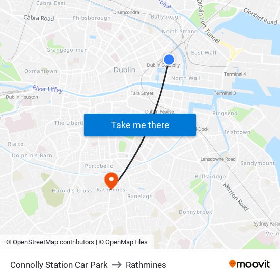 Connolly Station Car Park to Rathmines map
