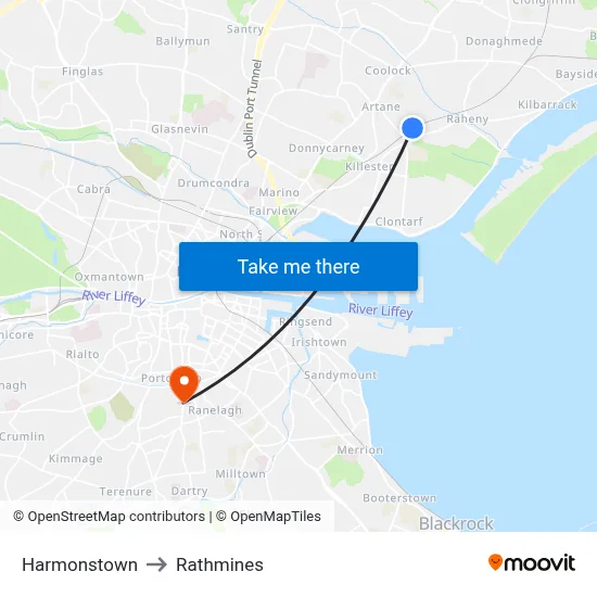 Harmonstown to Rathmines map