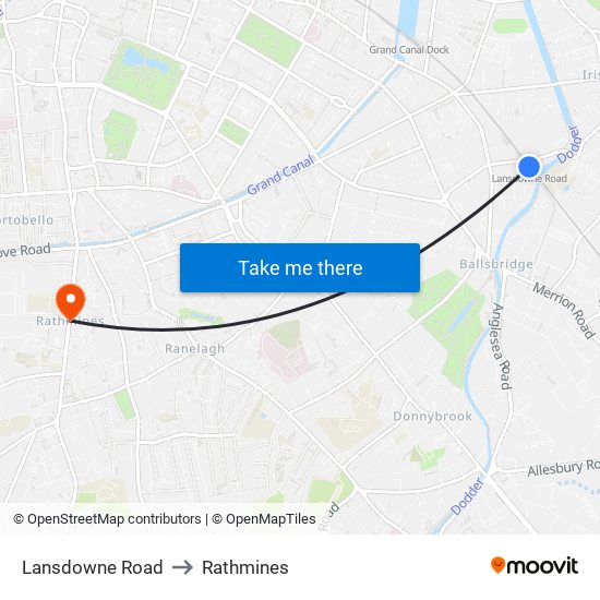 Lansdowne Road to Rathmines map