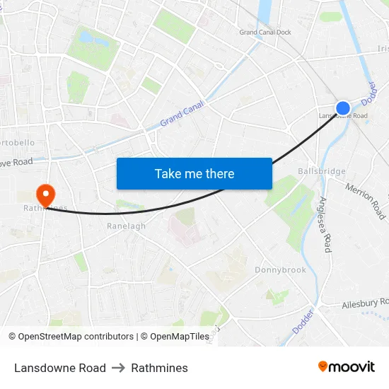 Lansdowne Road to Rathmines map