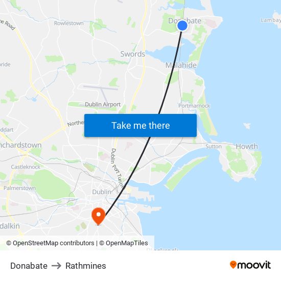 Donabate to Rathmines map