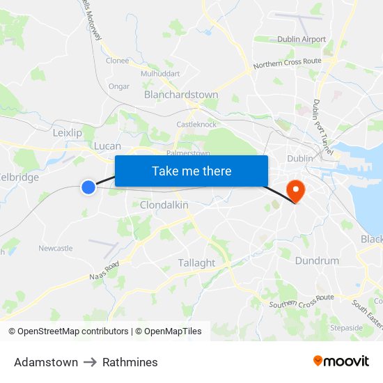 Adamstown to Rathmines map