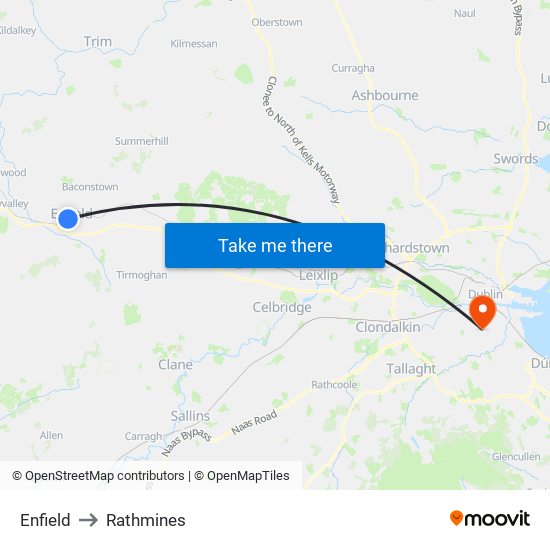 Enfield to Rathmines map