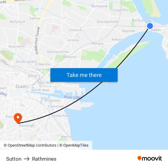 Sutton to Rathmines map