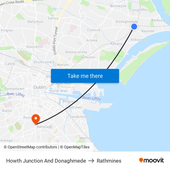 Howth Junction And Donaghmede to Rathmines map