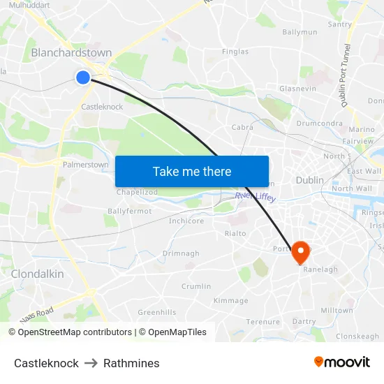 Castleknock to Rathmines map