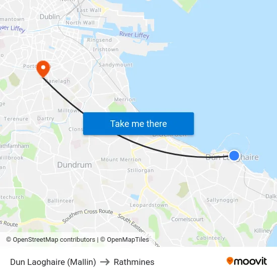Dun Laoghaire (Mallin) to Rathmines map