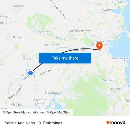 Sallins And Naas to Rathmines map