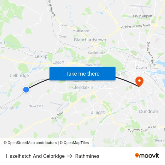 Hazelhatch And Celbridge to Rathmines map