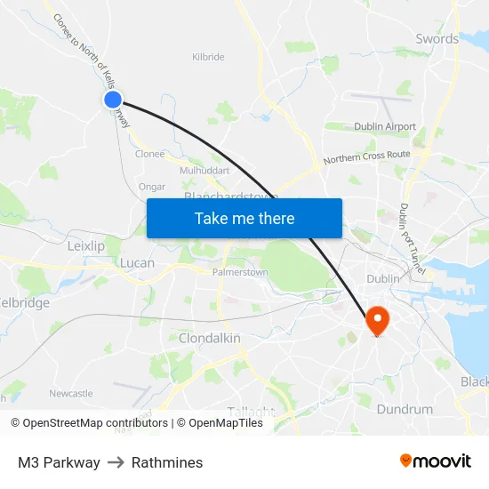 M3 Parkway to Rathmines map