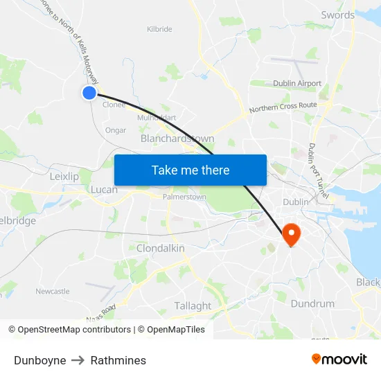 Dunboyne to Rathmines map