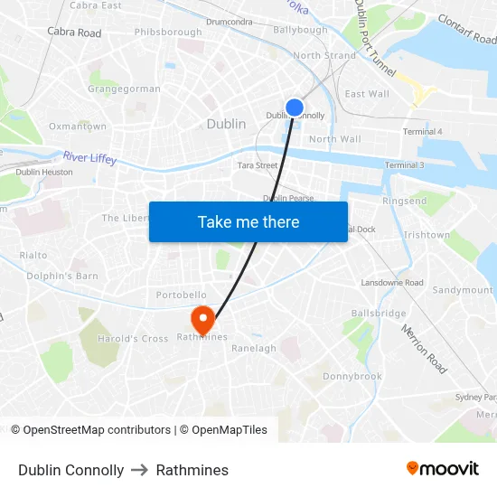 Dublin Connolly to Rathmines map