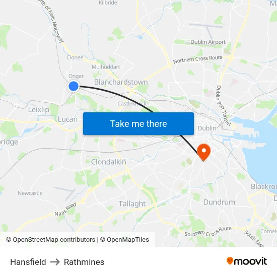 Hansfield to Rathmines map