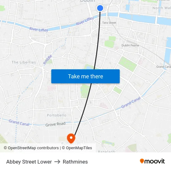 Abbey Street Lower to Rathmines map
