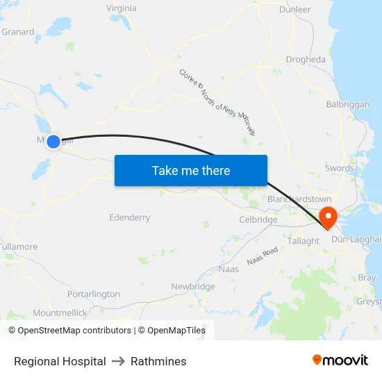 Regional Hospital to Rathmines map