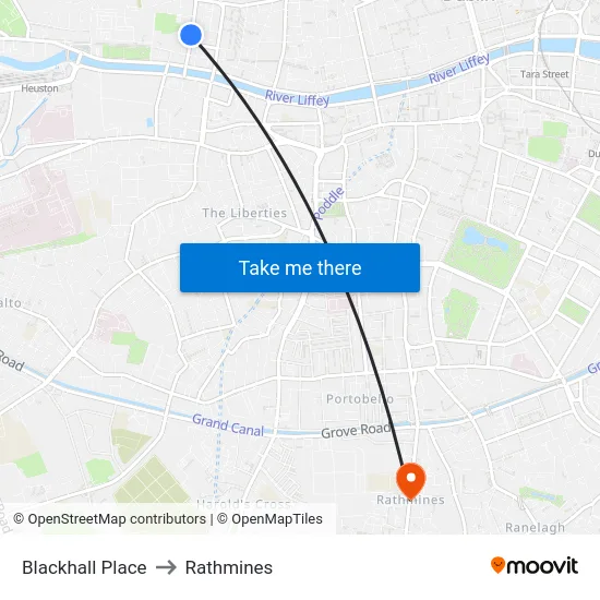 Blackhall Place to Rathmines map