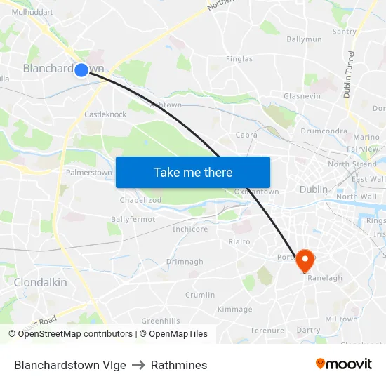 Blanchardstown Vlge to Rathmines map