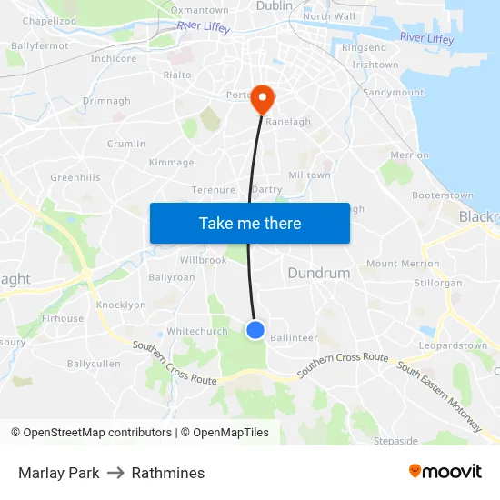 Marlay Park to Rathmines map