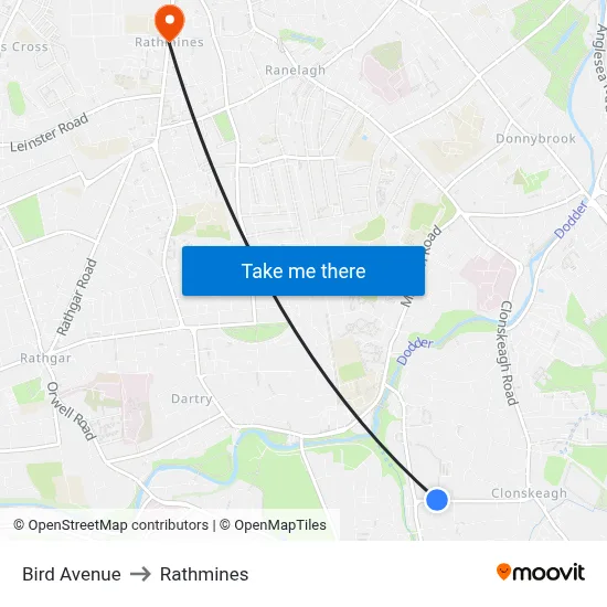 Bird Avenue to Rathmines map