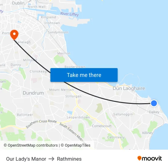 Our Lady's Manor to Rathmines map