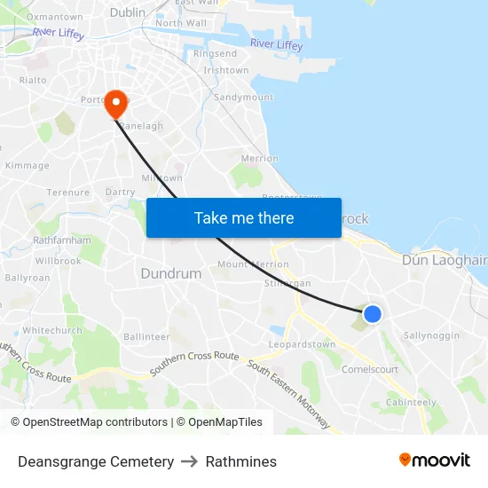 Deansgrange Cemetery to Rathmines map