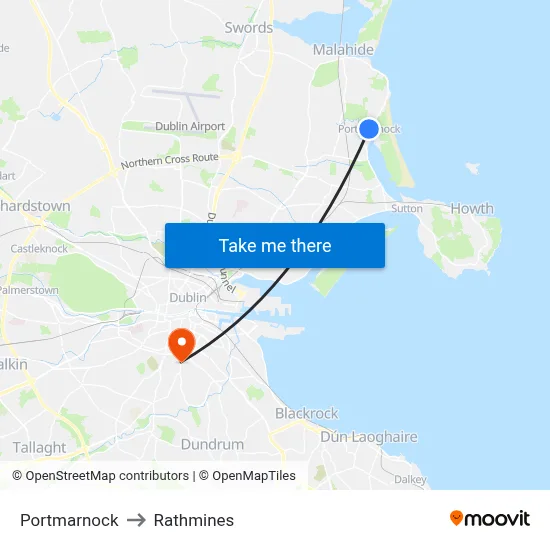 Portmarnock to Rathmines map