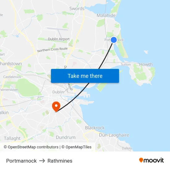 Portmarnock to Rathmines map