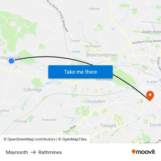 Maynooth to Rathmines map