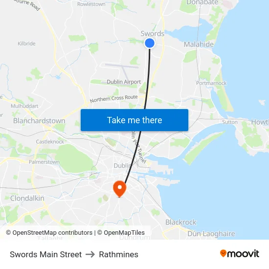 Swords Main Street to Rathmines map