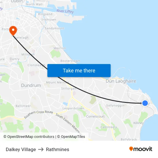 Dalkey Village to Rathmines map