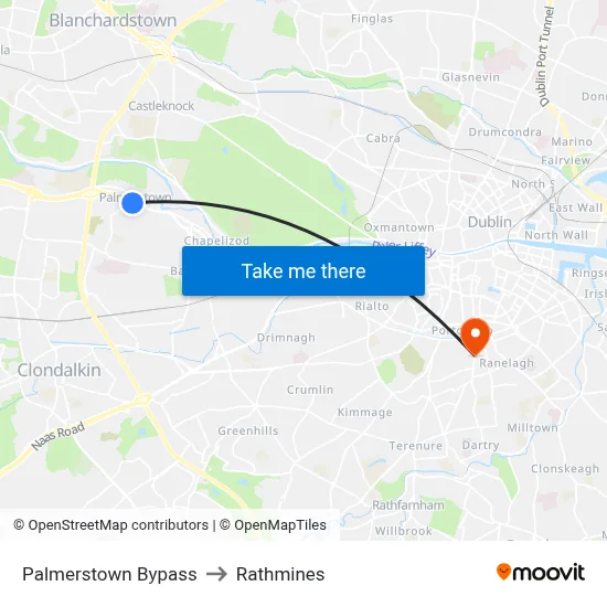 Palmerstown Bypass to Rathmines map