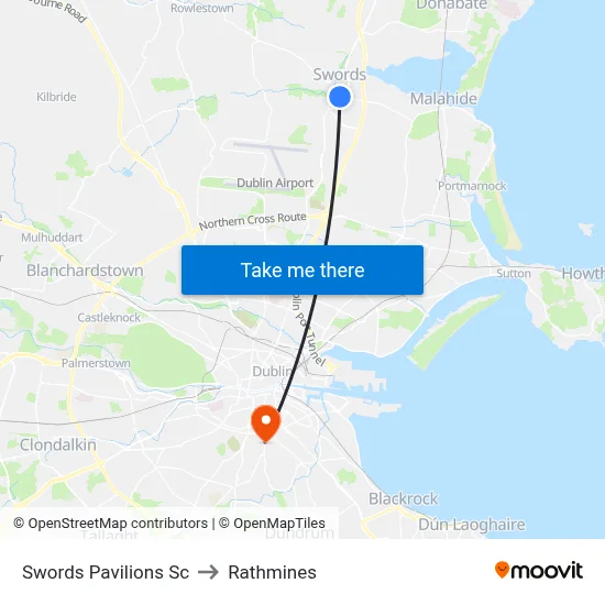 Swords Pavilions Sc to Rathmines map
