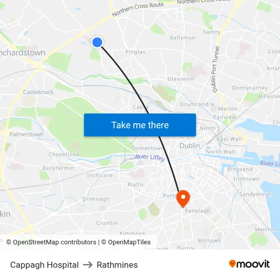 Cappagh Hospital to Rathmines map