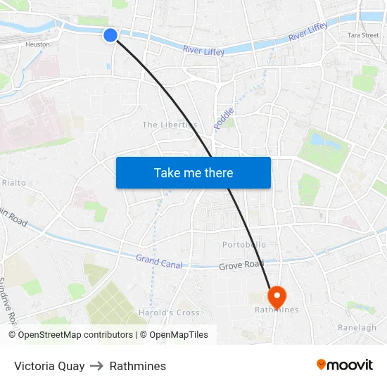Victoria Quay to Rathmines map