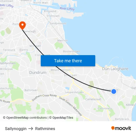 Sallynoggin to Rathmines map