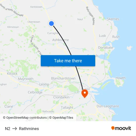 N2 to Rathmines map