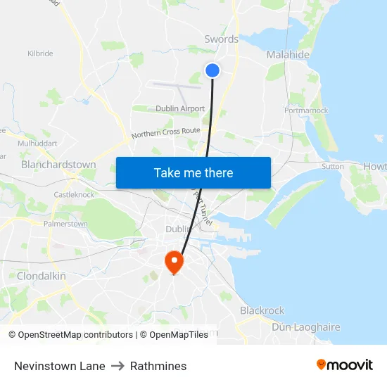 Nevinstown Lane to Rathmines map