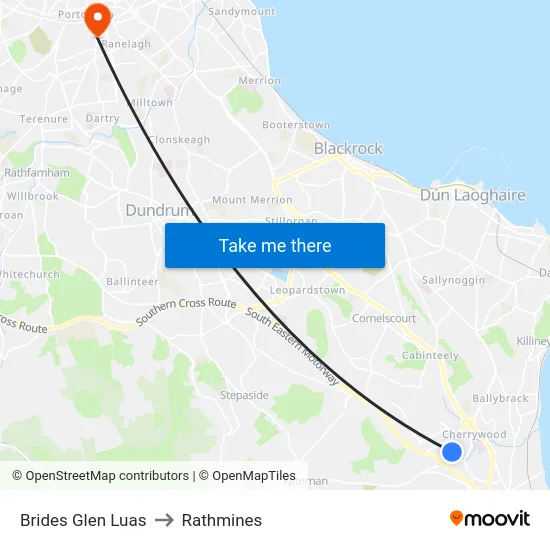 Brides Glen Luas to Rathmines map