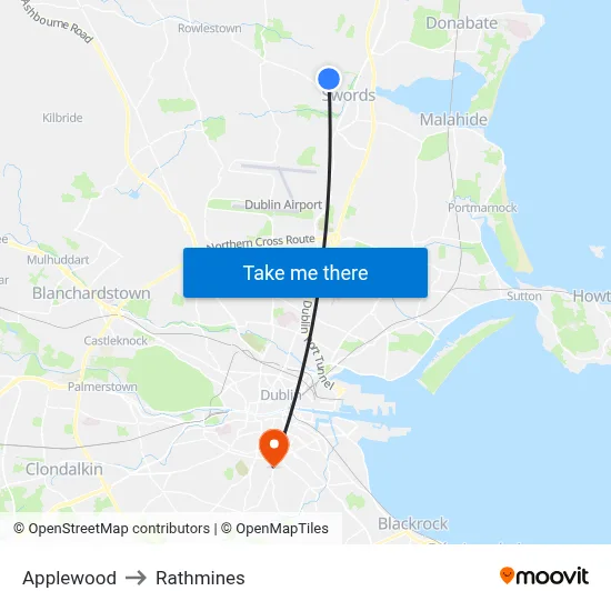Applewood to Rathmines map