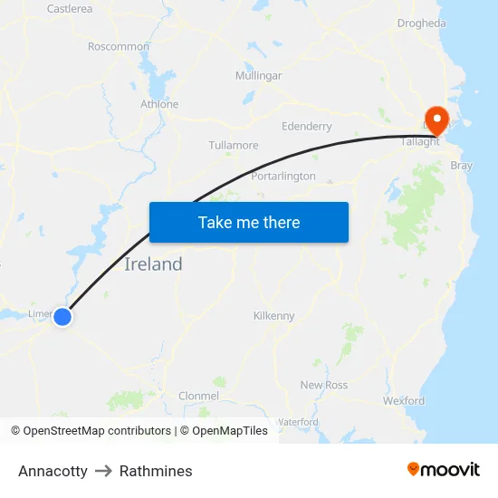Annacotty to Rathmines map