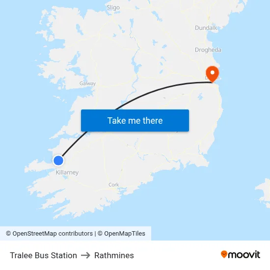 Tralee Bus Station to Rathmines map