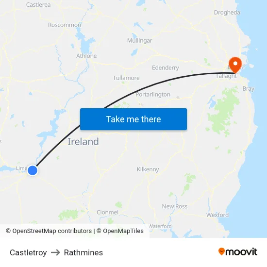 Castletroy to Rathmines map