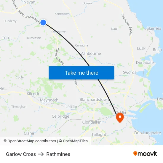 Garlow Cross to Rathmines map