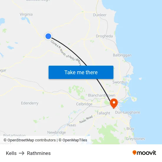 Kells to Rathmines map