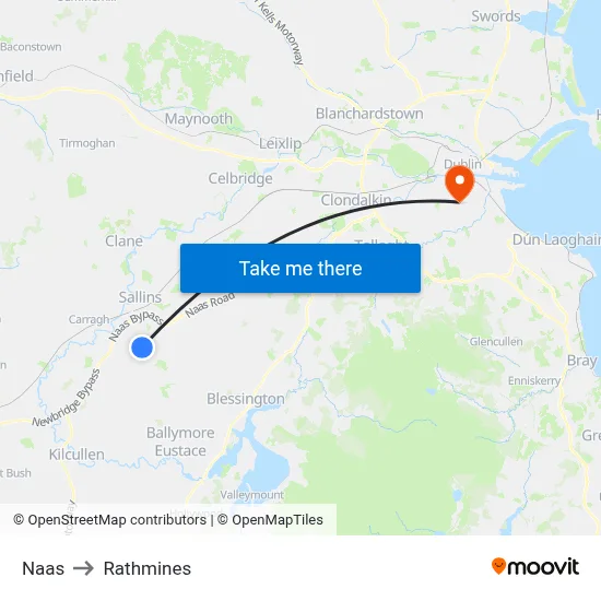 Naas to Rathmines map